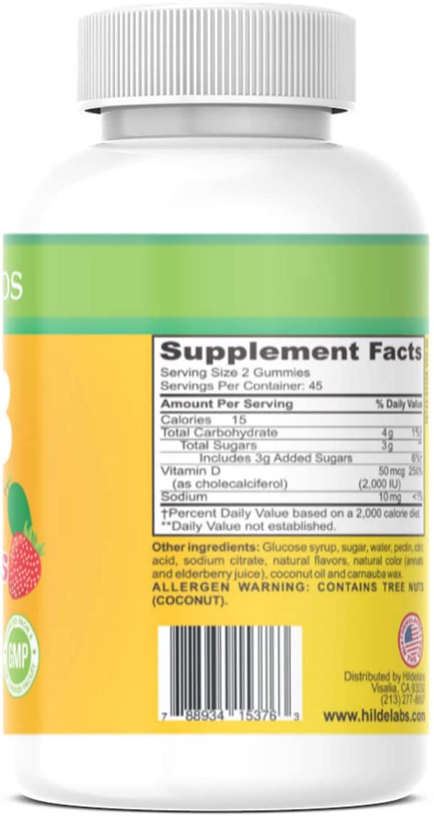 Vitamin D3 2000 IU Per Serving Gummies Peach Mango Strawberry Flavored 90ct - Immune System Support - Bone Health
