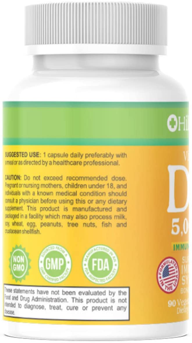 Vitamin D3 5000 IU Veggie Caps 90ct - Immune System Support - Bone Health